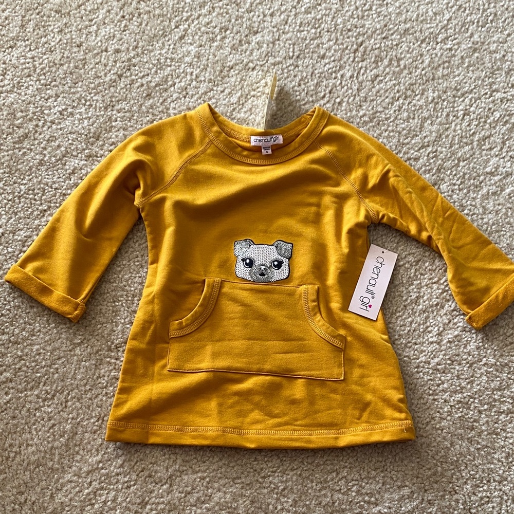 Chenault Mustard Long Sleeve Kids Tee with Dog Patch
